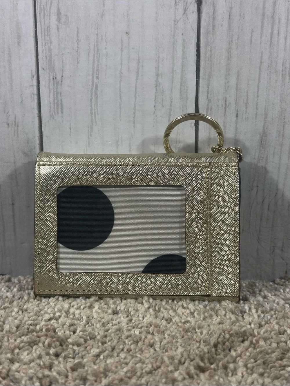Kate Spade New York Champagne Trifold Wallet w/ Black Polka Dots
